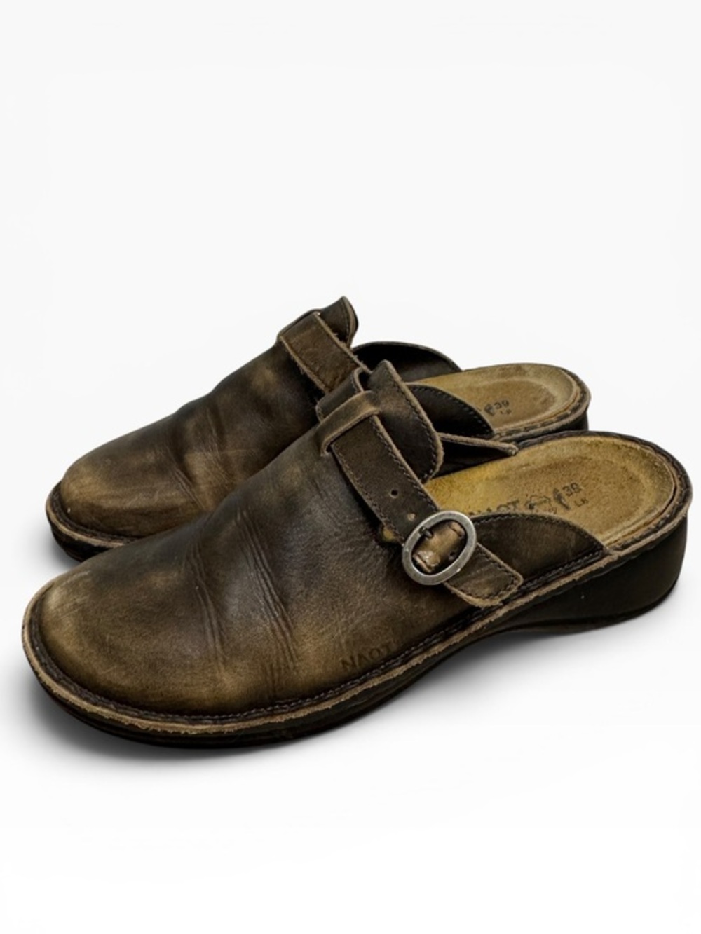 Naot Aster Brown Leather Buckle Clogs Comfort Mules Women’s EU 38 US 7-7.5 Shoes